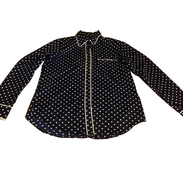 Lauren Ralph Lauren Navy Blue W/White Polka Dots Button Down Shirt (M) - Image 8