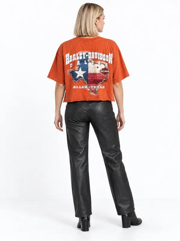 Harley Davidson Orange Eagle Cropped Graphic Tee Size L Dallas Texas Motorcycle - Image 2