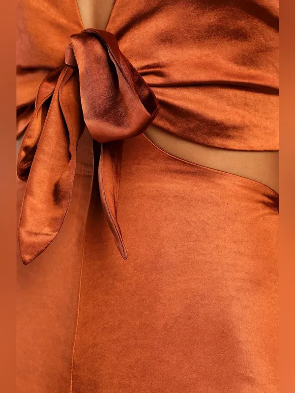 Lulus | Flirt For Fun Rust Brown Tie-Front Two-Piece Wide-Leg Jumpsuit, XS - Image 4