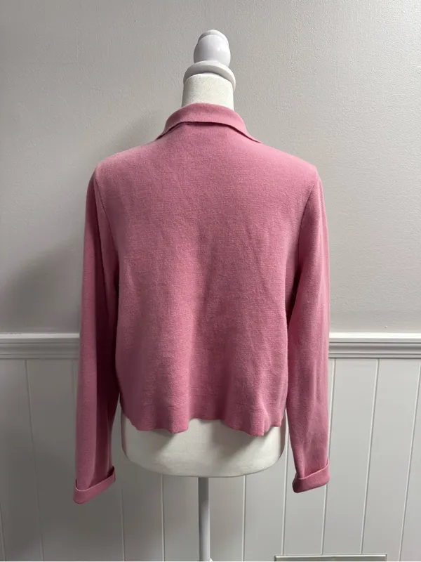Sézane Betty Knit Long Sleeve Cardigan Merino Wool Rose Los Angeles Pink Medium - Image 12