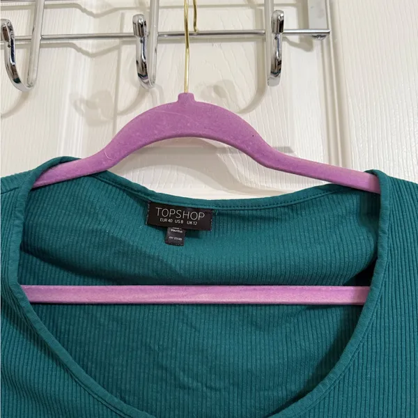 Topshop Teal Green Ribbed Long Sleeve Bodysuit - Image 2