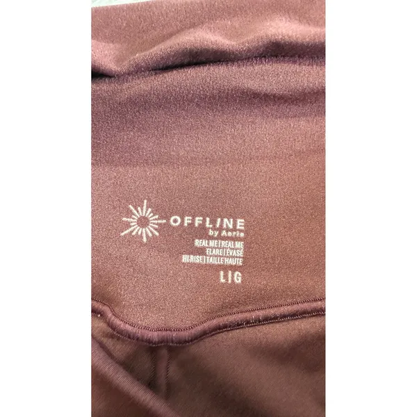 OFFLINE by Aerie Real Me High Rise Flare Leggings Brown Ruched V-Front Large - Image 5