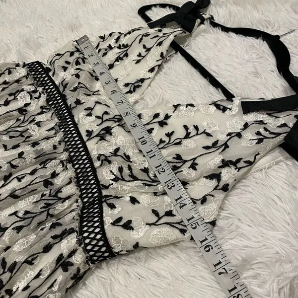 Bardot Embroidered Tiered Mini Dress in Black White Size 6 - Image 4
