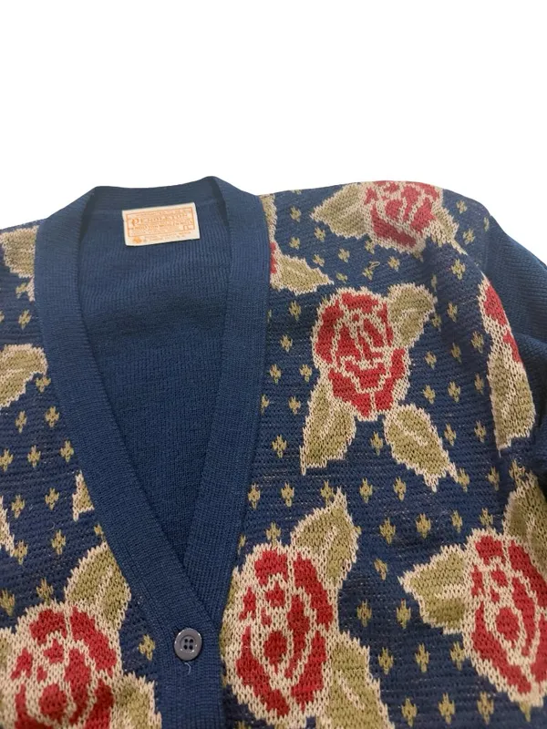 Pendleton Navy Floral Rose Print Cardigan Sweater Wool Knit Button Large Women's - Image 7