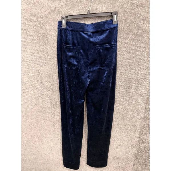 Halara Women Pants S Navy Blue Crushed Velvet Wide Leg High Waist Button Front - Image 5
