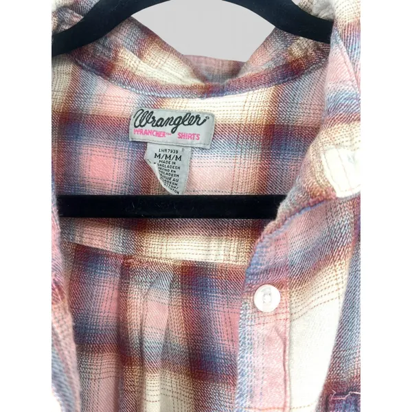 Vintage Wrangler 90's M Wrancher women's long-sleeve plaid button-down shirt - Image 3