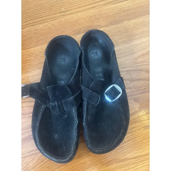 Birkenstock Buckley Black Suede Clog Mules Moccasin Buckle 36 L5 230 - Image 2