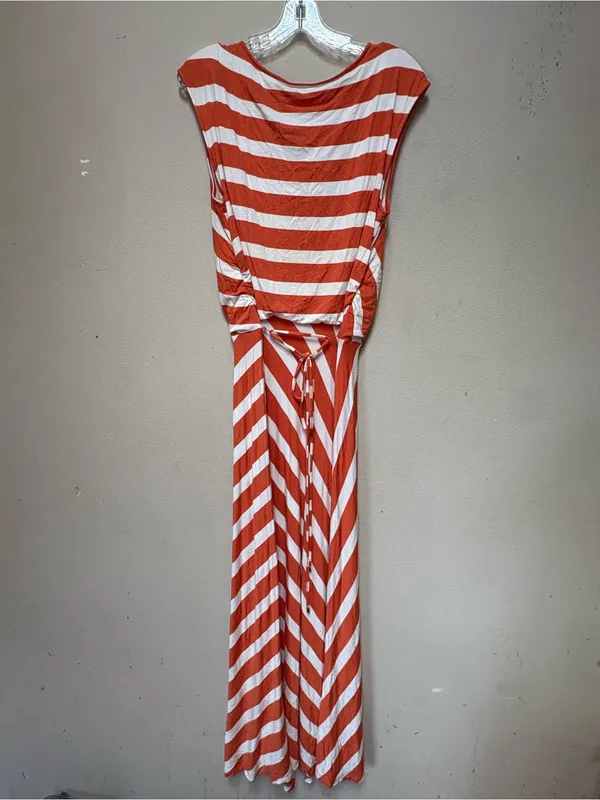Calvin Klein Orange White Striped Maxi Dress L Cowl Neck Coastal Resort - Image 2