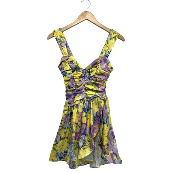 For Love And Lemons Floral Cassia Mini Dress Lemon Asymmetrical Bodysuit XXS - Image 5