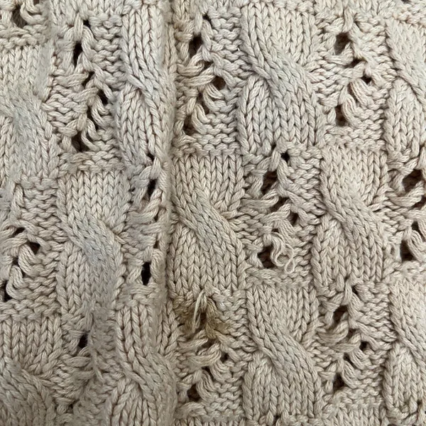 Womens Grannycore Cable Knit Fisherman Vneck Sweater Size 2 Chunky Tan button - Image 11