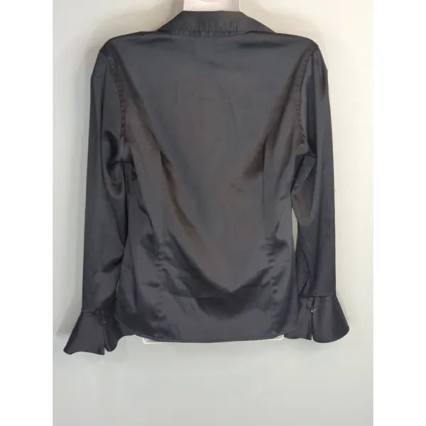 Vintage Polo Jeans Ralph Lauren Black Satin‎ Ruffle Cuff Blouse SMALL 90s y2k - Image 4