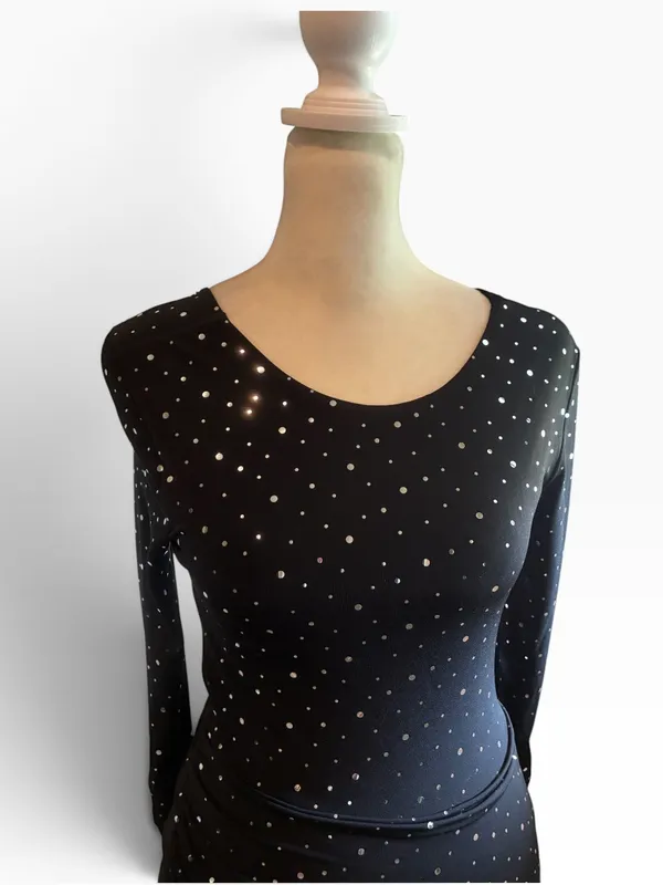 Black Backless Sparkle Ruched Long-Sleeve Mini Dress Brand New - Image 4