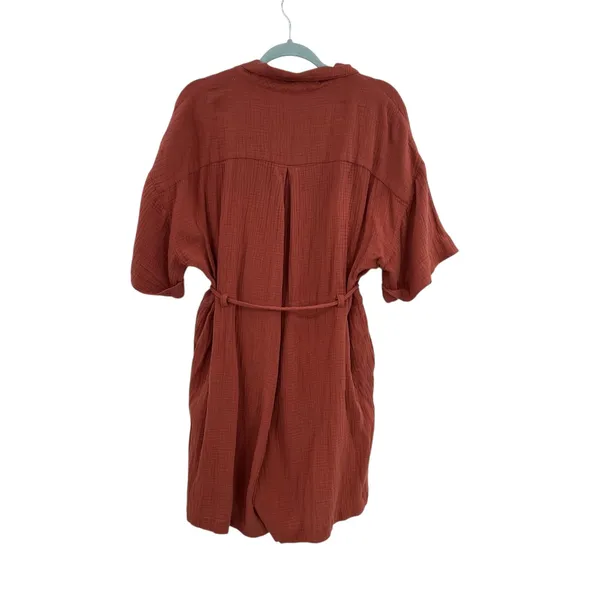 Madewell Lightspun Belted Safari Romper Shorts Short Sleeve‎ Gauze Rust Size XL - Image 8