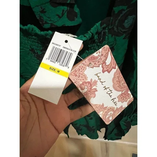 Anthropologie Band of Free NWT Women Medium Green Black Floral Mini Dress Fall - Image 8