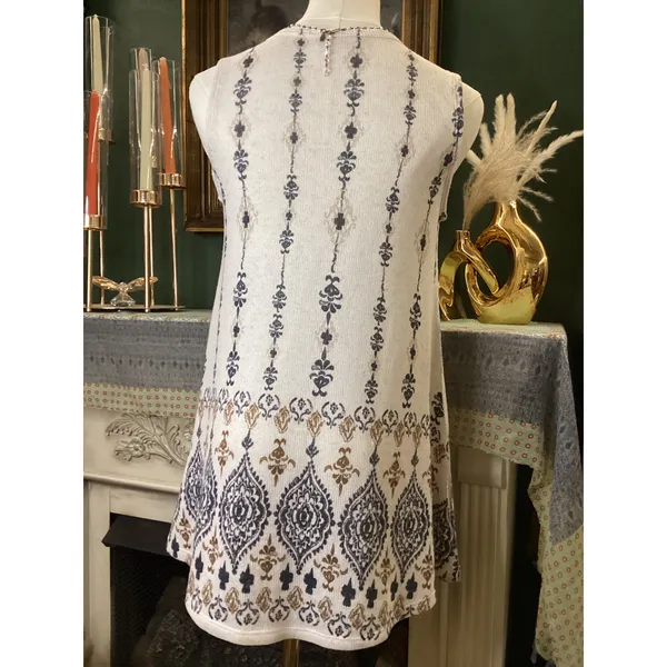 Vocal Womens Sleeveless Knit Rhinestone Damask Tunic Top White Small‎ - Image 3