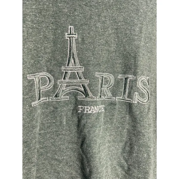 Vtg XL Flay Energy Paris France Eiffel Tower Embroidered Sweatshirt Green Travel - Image 2