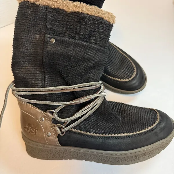 OTBT‎ Womens Black Slope Faux Shearling Lined Winter Boots Mid Calf Wrap Lace - Image 5