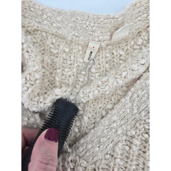 Moth Sweater Womens Medium Chunky Knit Side Zip Cream V - Image 4
