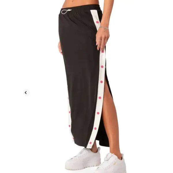 EDIKTED Athletic Side Snap Low Rise Maxi Skirt Size Small Black/Pink/White $58 - Image 2