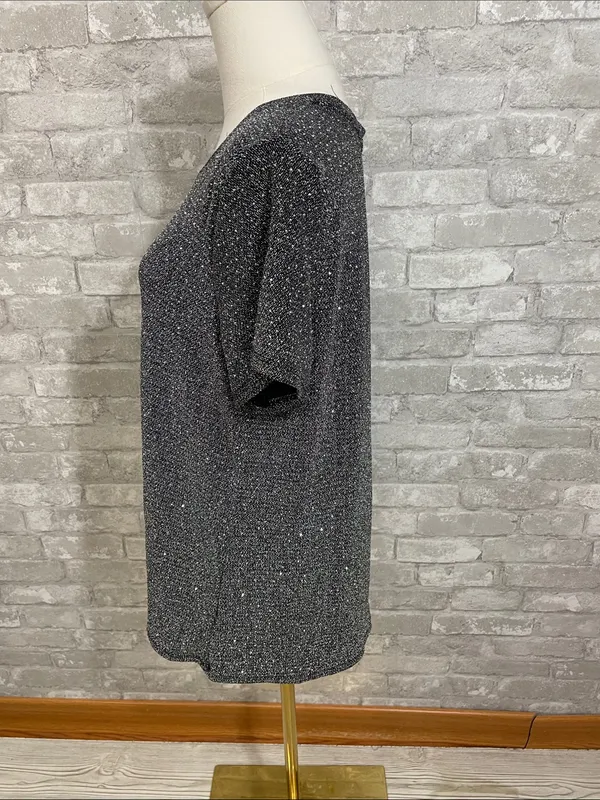 Studio Y Shimmery Short-Sleeve Knit Top - Black/Silver - Image 3