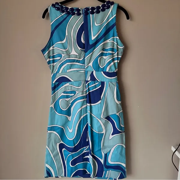 Gretchen Scott Beaded Dress Sz S Blue Sleeveless Sheath - Image 6