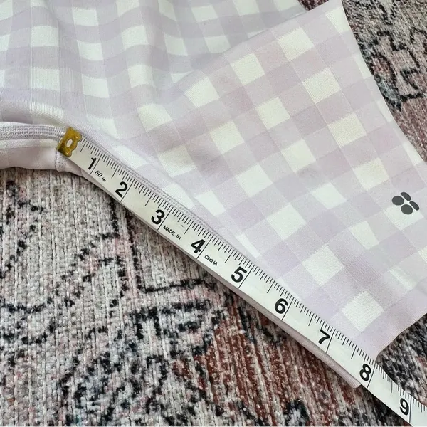 Sweaty Betty Gingham Lavender and White High-Waisted Biker Shorts Medium 8” - Image 12
