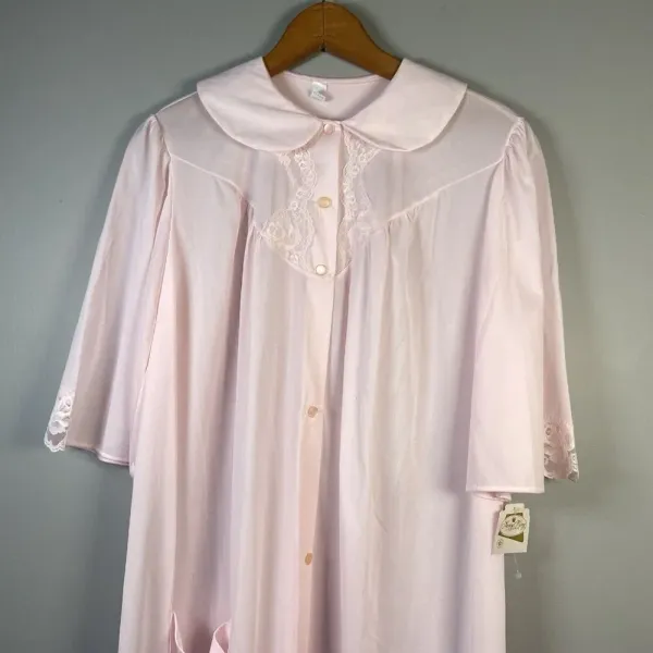 Vintage Nancy King Lingerie Nightgown Size M Pink Nylon‎ satin Lace Sleepwear - Image 3