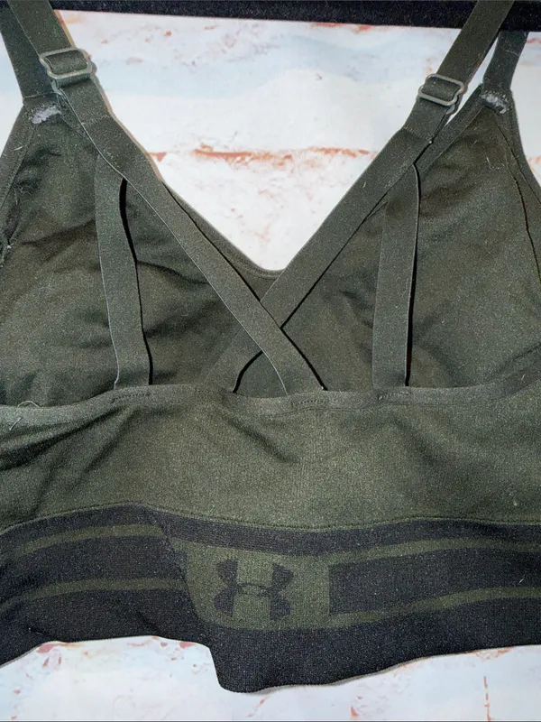 Under Armour Olive Green Racerback Sports Bra Branded Band L pullover no pads - Image 4
