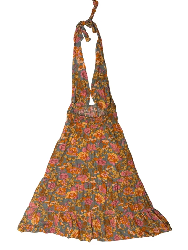 ZESICA Boho Retro Floral Halter Maxi Dress Pink Orange Tiered Sun Dress Large - Image 14