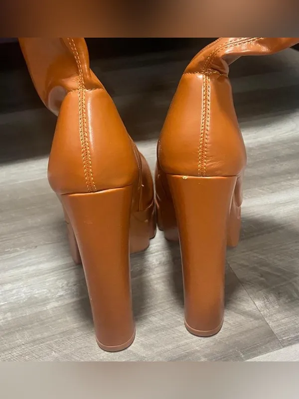 Miss Lola Brown Platform faux leather boots - Image 8