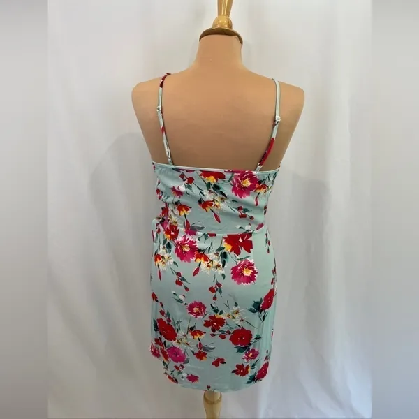 YUMI Kim Light Blue Floral‎ Faux Wrap Mini Dress - Image 3