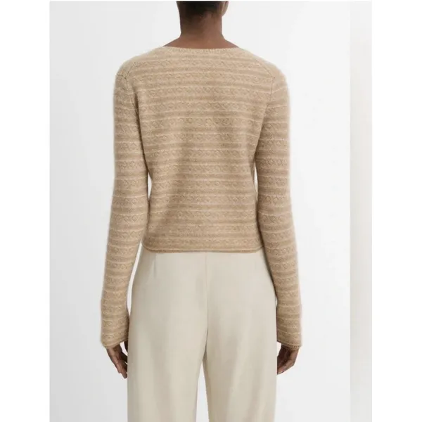 Vince Fair Isle V-neck cashmere sweater Tan Size XS - Image 3