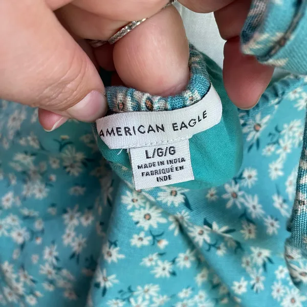 American Eagle Blue Floral Tie Back Mini Dress Size L Square‎ Neck Sundress - Image 10