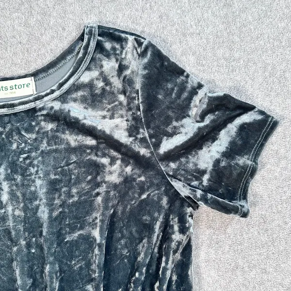 The Pants Store Crushed Velvet Tunic Women's Medium Knotted Short Sleeve Green - Image 2