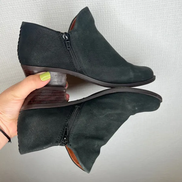Lucky Brand Basel Black Nubuck Leather Ankle Booties Whipstitch Detail Size 8M - Image 8