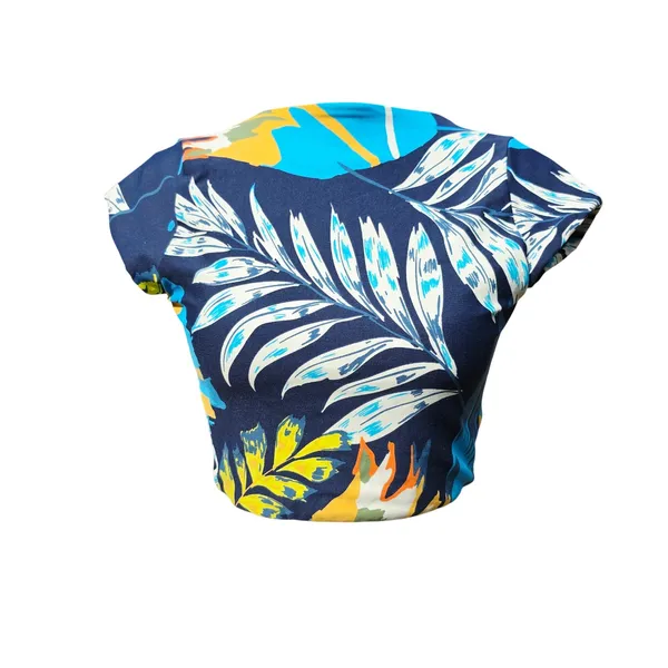 Maaji Reversible Tropical Palm Striped Open Tie Back Swim Crop Top OP18399 Small - Image 3