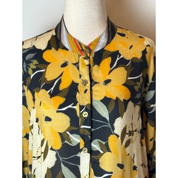 Anthropologie Blank‎ London Yellow Floral Button Front Hadley Tunic Dress XS - Image 8