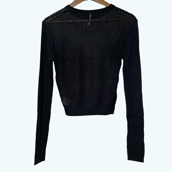 Free People H2O Crew Pullover M Black Sheer Open Knit Mesh Sweater NWT - Image 4