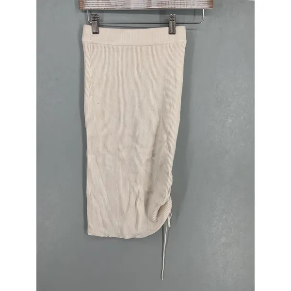 Guess Womens Skirt Ribbed Knit Ruched Side Cream Small - Image 3