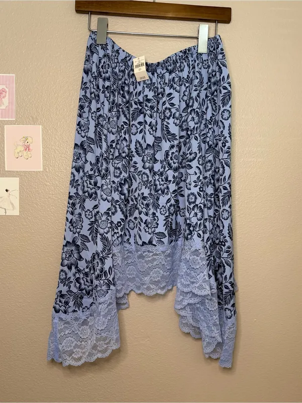 Aerie whimsy blue lace asymmetrical ruffle skirt cottagecore small new - Image 2