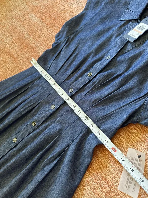Tommy Hilfiger Denim Fit Flare Shirt Dress XS NWT Button Front Midi - Image 5