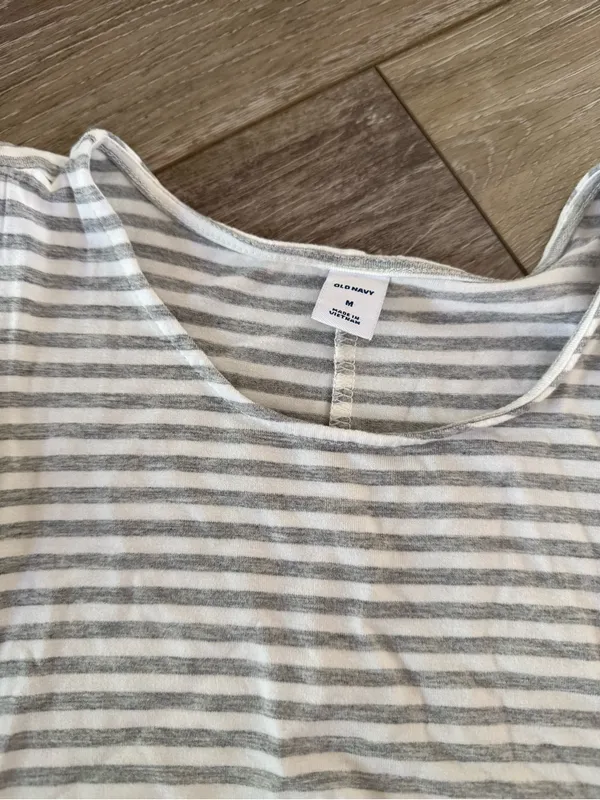 Old Navy Grey & White Striped Sleeveless Dress - Image 2