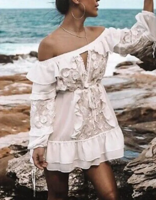 For Love And Lemons Off Shoulder Carolina Dress white Lace NWOT - Image 3