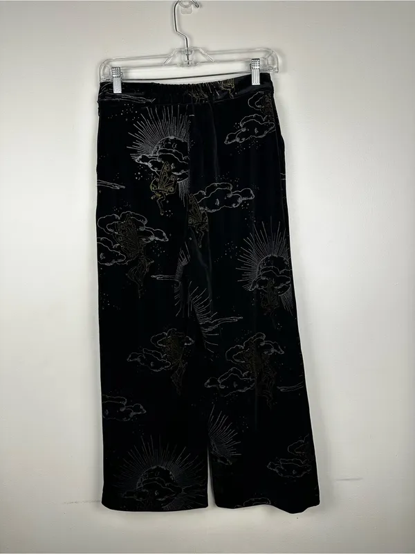 Disturbia‎ Adelina Foil Print Velour Wide Leg Trousers Women’s Sz 6 - Image 6