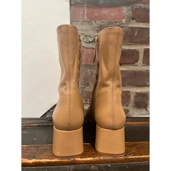 Zara Camel Tan Leather Square Toe Block Heel Ankle Boots 7.5 - Image 3