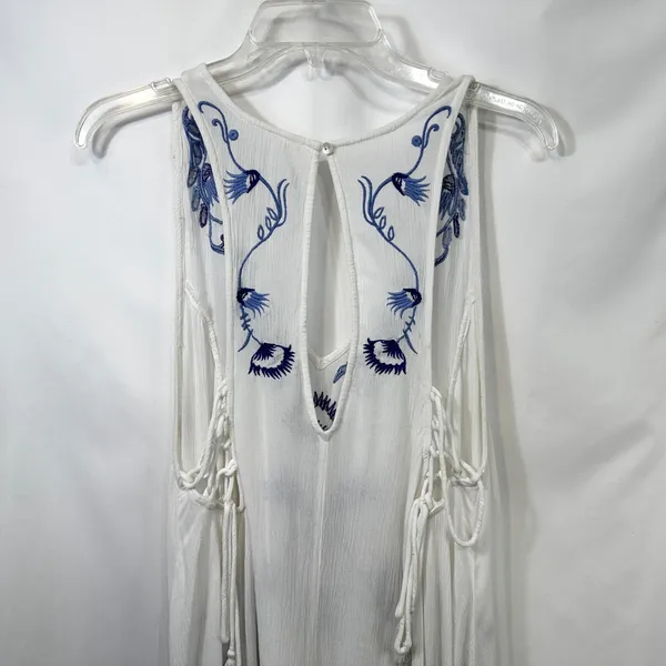 Free People Medium Slip Dress Adelaide Festival White Blue Floral Boho Mini 195‎ - Image 8