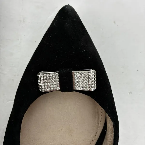 Coach Monroe Black Suede Kitten Heels Crystal Bow Pumps Women's Size 9 - Image 8