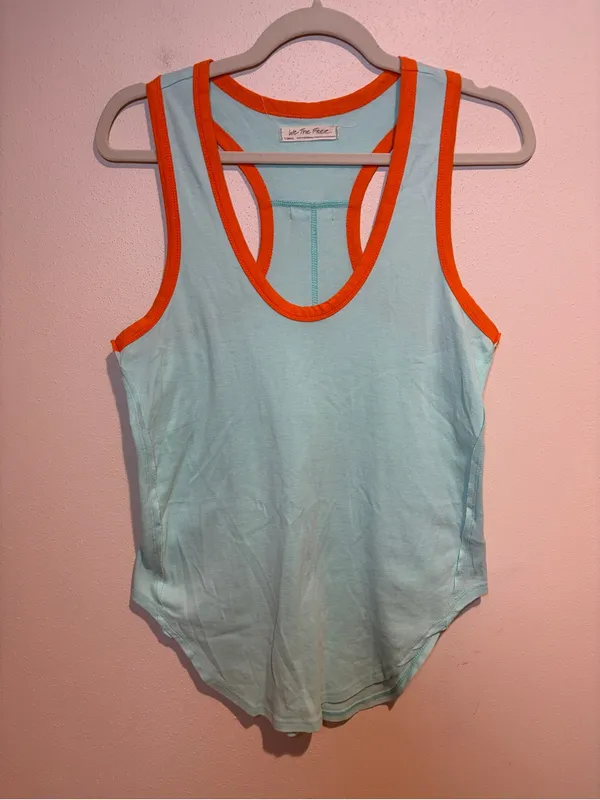 We The Free People Reggi Tank Top Light Blue Orange Trim Size XS - Image 3