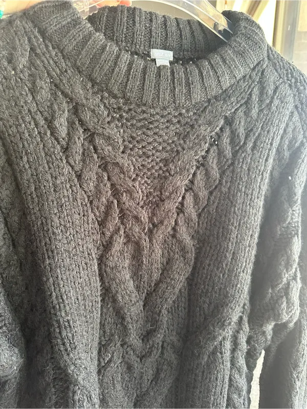 aerie Charcoal Grey or Faded Black Cable Knit Crewneck Sweater - Image 2