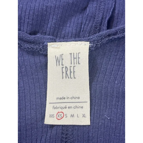 Free People We The Free Blue Ribbed Peplum Top Oversized XS Boho Raw Hem L Vneck - Image 7